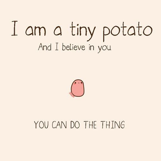I'm a tiny potato and I believe in you. You can do the thing!